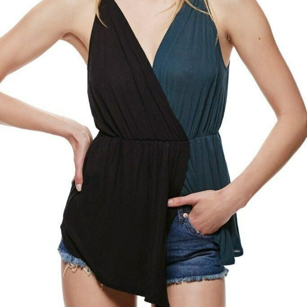 Free People Last Night Tank Top in Blk/Green Size Small